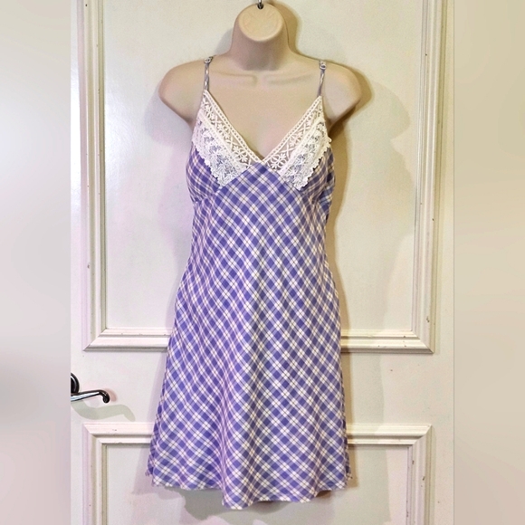 Listicle Lavender Multi-Color Plaid & Crochet Lace Mini Dress,Medium,NWT - Picture 13 of 16